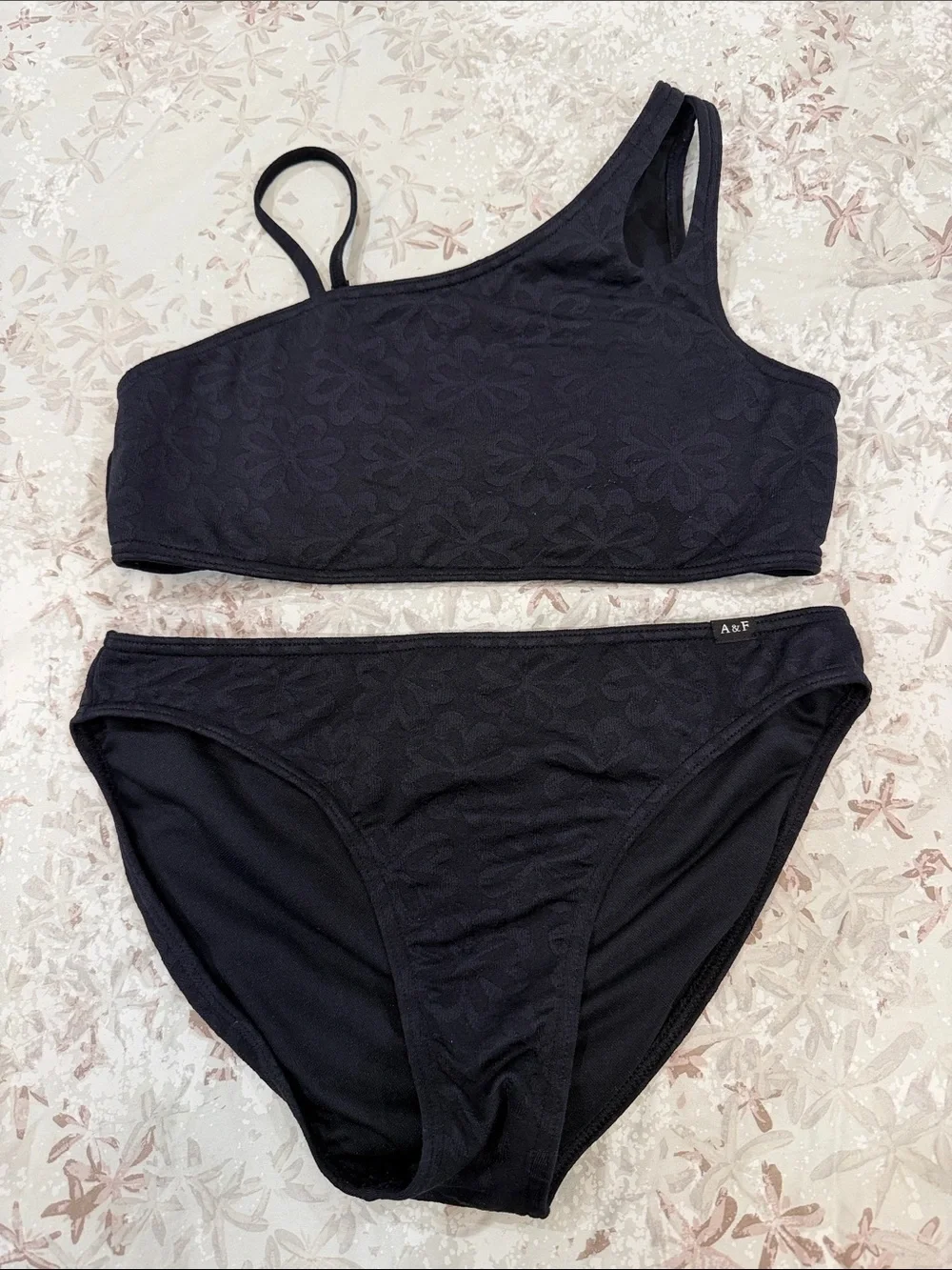 abercrombie kids Black One-Shoulder Floral Bikini Set